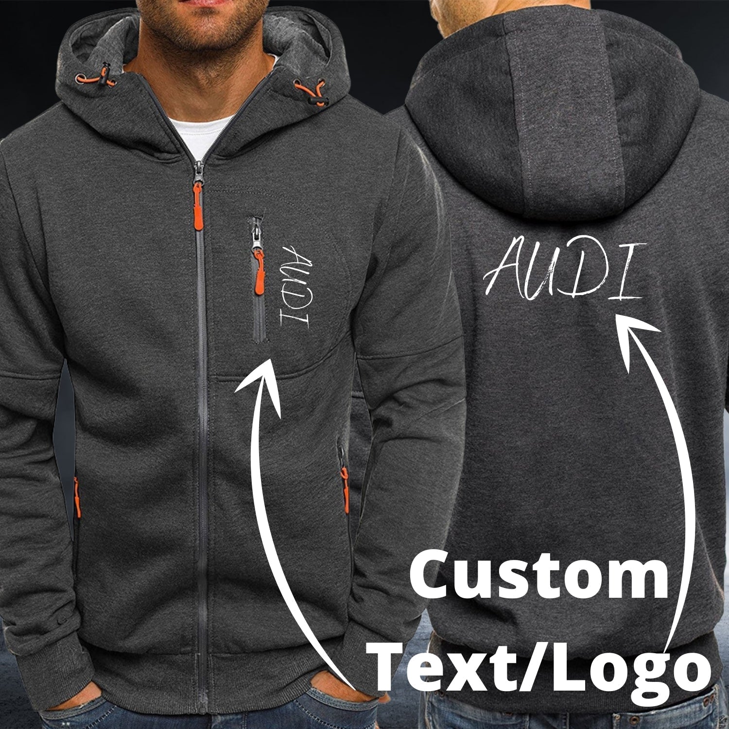 Personalized Custom Text/Logo Grey Autumn Hoodie - Top Content | POD Collection | Free Shipping