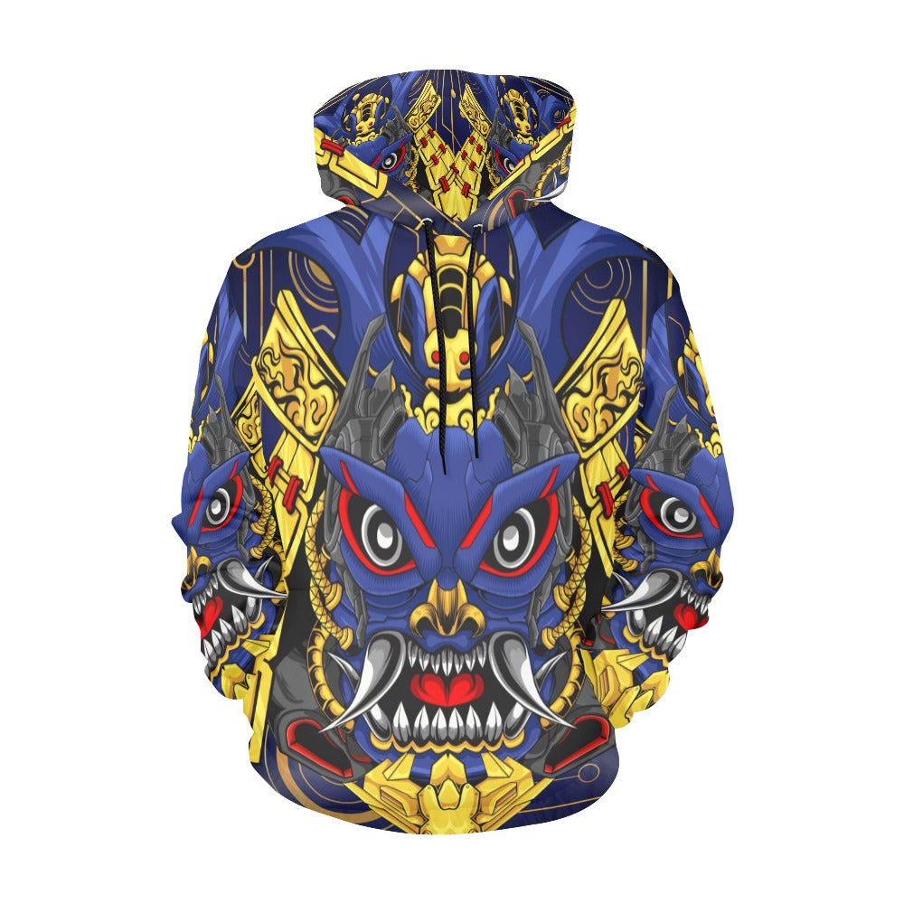 Japanese Samurai Mascot Skull Robot Head All Over Print Hoodie