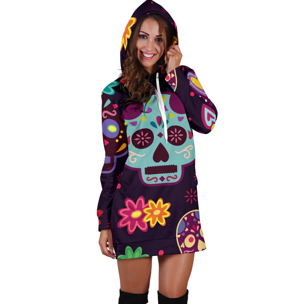 Muerte Skulls and Flowers Hoodie Dress