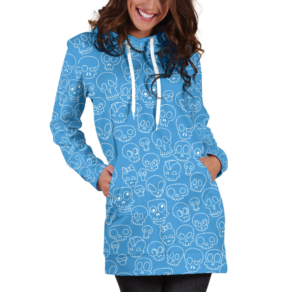 Blue Skull Hoodie Dress | premium Ladies Hoodie Dress